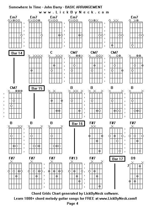 Chord Grids Chart of chord melody fingerstyle guitar song-Somewhere In Time - John Barry - BASIC ARRANGEMENT,generated by LickByNeck software.